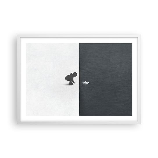 Obraz - Plakat - Wielka wyprawa - 70x50cm - Dziecko Czarno-Biały Woda - Nowoczesny modny obraz Plakat rama biała ARTTOR ARTTOR