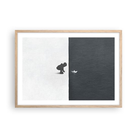 Obraz - Plakat - Wielka wyprawa - 70x50cm - Dziecko Czarno-Biały Woda - Nowoczesny modny obraz Plakat rama jasny dąb ARTTOR ARTTOR