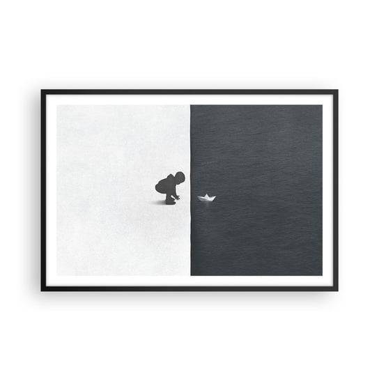 Obraz - Plakat - Wielka wyprawa - 91x61cm - Dziecko Czarno-Biały Woda - Foto Plakaty na ścianę w czarnej ramie - Plakat do Salonu Sypialni ARTTOR ARTTOR