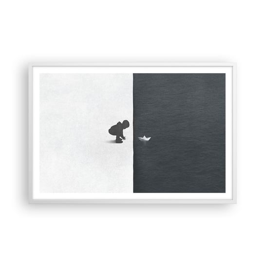 Obraz - Plakat - Wielka wyprawa - 91x61cm - Dziecko Czarno-Biały Woda - Foto Plakaty na ścianę w ramie białej - Plakat do Salonu Sypialni ARTTOR ARTTOR