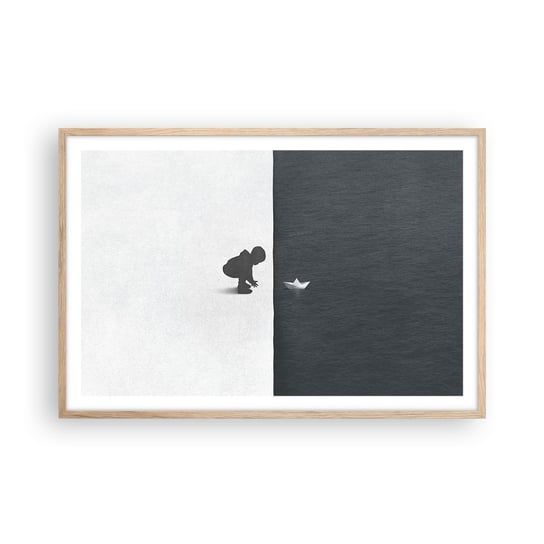 Obraz - Plakat - Wielka wyprawa - 91x61cm - Dziecko Czarno-Biały Woda - Foto Plakaty na ścianę w ramie jasny dąb - Plakat do Salonu Sypialni ARTTOR ARTTOR