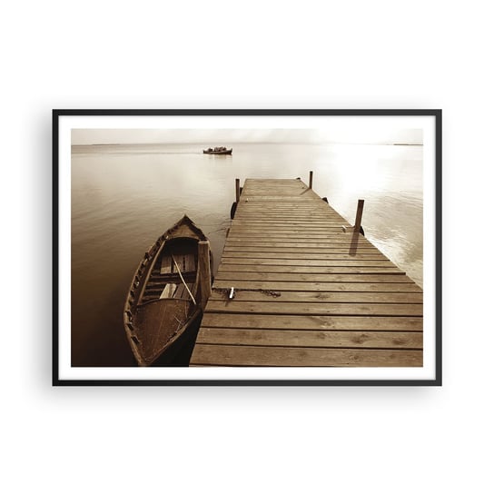 Obraz - Plakat - Wielki spokój - 100x70cm - Krajobraz Jezioro Drewniany Pomost - Foto Plakaty w ramie koloru czarnego do Salonu Sypialni ARTTOR ARTTOR