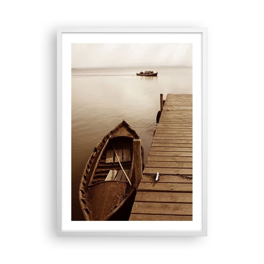 Obraz - Plakat - Wielki spokój - 50x70cm - Krajobraz Jezioro Drewniany Pomost - Nowoczesny modny obraz Plakat rama biała ARTTOR ARTTOR