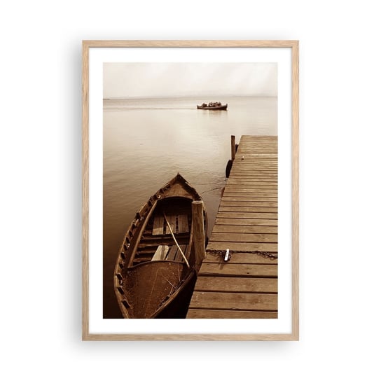 Obraz - Plakat - Wielki spokój - 50x70cm - Krajobraz Jezioro Drewniany Pomost - Nowoczesny modny obraz Plakat rama jasny dąb ARTTOR ARTTOR