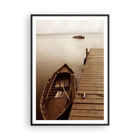 Obraz - Plakat - Wielki spokój - 70x100cm - Krajobraz Jezioro Drewniany Pomost - Foto Plakaty w ramie koloru czarnego do Salonu Sypialni ARTTOR ARTTOR