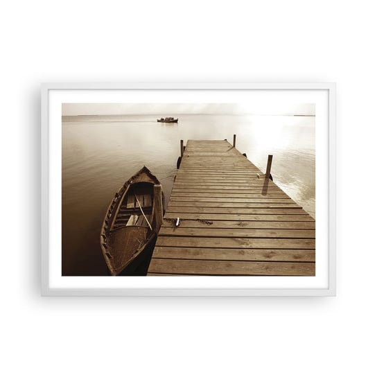 Obraz - Plakat - Wielki spokój - 70x50cm - Krajobraz Jezioro Drewniany Pomost - Nowoczesny modny obraz Plakat rama biała ARTTOR ARTTOR