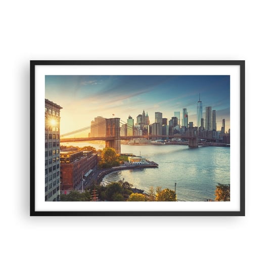 Obraz - Plakat - Wielkomiejski świt - 70x50cm - Nowy Jork Miasto Most Brookliński - Nowoczesny modny obraz Plakat czarna rama ARTTOR ARTTOR