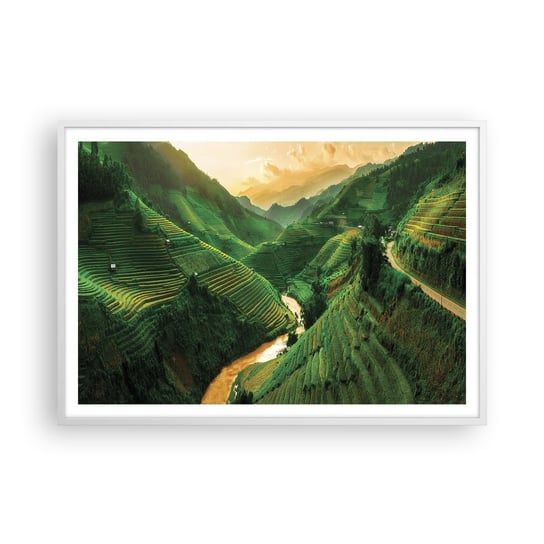 Obraz - Plakat - Wietnamska dolina - 100x70cm - Pola Ryżowe Azja Krajobraz - Foto Plakaty w ramie koloru białego do Salonu Sypialni ARTTOR ARTTOR
