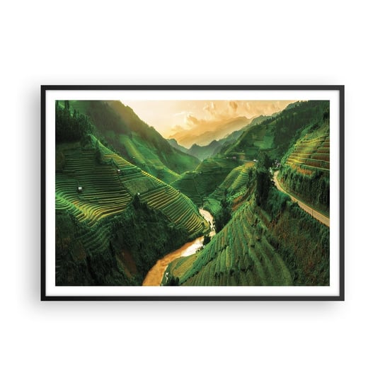Obraz - Plakat - Wietnamska dolina - 100x70cm - Pola Ryżowe Azja Krajobraz - Foto Plakaty w ramie koloru czarnego do Salonu Sypialni ARTTOR ARTTOR