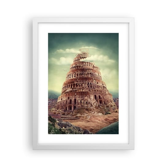 Obraz - Plakat - Wieża Babel - 30x40cm - Wieża Babel Religia - Foto Plakaty na ścianę w ramie białej - Plakat do Salonu Sypialni ARTTOR ARTTOR