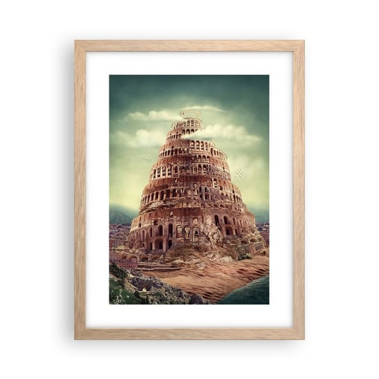 Obraz - Plakat - Wieża Babel - 30x40cm - Wieża Babel Religia - Foto Plakaty na ścianę w ramie jasny dąb - Plakat do Salonu Sypialni ARTTOR ARTTOR