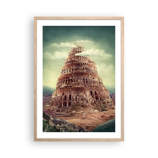 Obraz - Plakat - Wieża Babel - 50x70cm - Wieża Babel Religia - Nowoczesny modny obraz Plakat rama jasny dąb ARTTOR ARTTOR