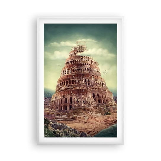 Obraz - Plakat - Wieża Babel - 61x91cm - Wieża Babel Religia - Foto Plakaty na ścianę w ramie białej - Plakat do Salonu Sypialni ARTTOR ARTTOR
