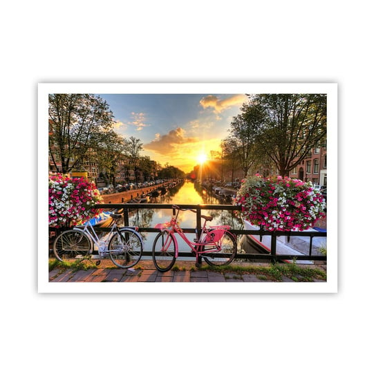 Obraz - Plakat - Wiosenny poranek w Amsterdamie - 100x70cm - Miasto Amsterdam Architektura - Foto Plakaty bez ramy na ścianę do Salonu Sypialni ARTTOR ARTTOR