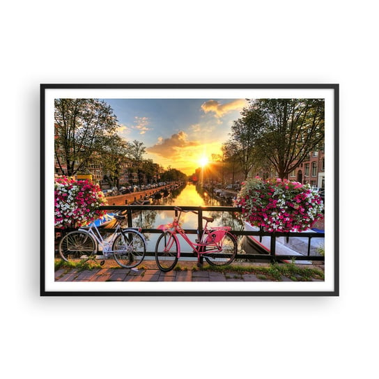 Obraz - Plakat - Wiosenny poranek w Amsterdamie - 100x70cm - Miasto Amsterdam Architektura - Foto Plakaty w ramie koloru czarnego do Salonu Sypialni ARTTOR ARTTOR