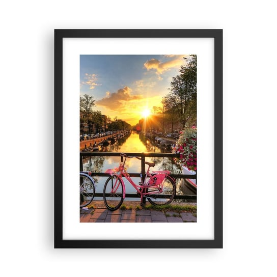 Obraz - Plakat - Wiosenny poranek w Amsterdamie - 30x40cm - Miasto Amsterdam Architektura - Foto Plakaty na ścianę w czarnej ramie - Plakat do Salonu Sypialni ARTTOR ARTTOR