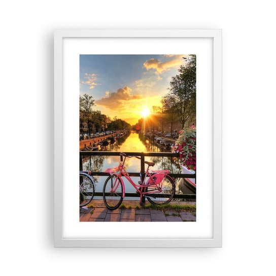Obraz - Plakat - Wiosenny poranek w Amsterdamie - 30x40cm - Miasto Amsterdam Architektura - Foto Plakaty na ścianę w ramie białej - Plakat do Salonu Sypialni ARTTOR ARTTOR