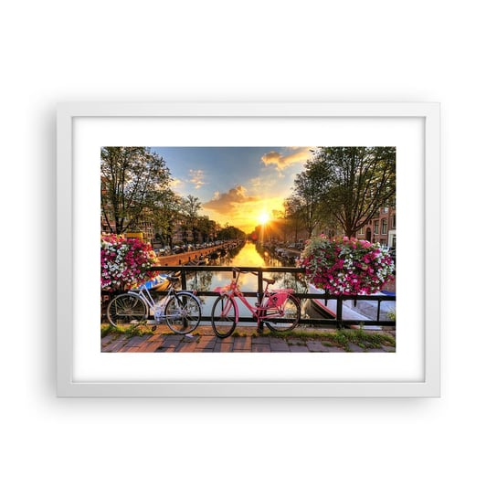 Obraz - Plakat - Wiosenny poranek w Amsterdamie - 40x30cm - Miasto Amsterdam Architektura - Foto Plakaty na ścianę w ramie białej - Plakat do Salonu Sypialni ARTTOR ARTTOR