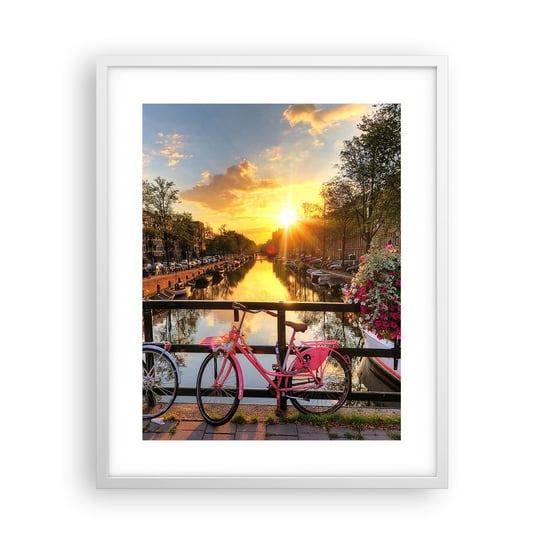 Obraz - Plakat - Wiosenny poranek w Amsterdamie - 40x50cm - Miasto Amsterdam Architektura - Foto Plakaty w ramie koloru białego do Salonu Sypialni ARTTOR ARTTOR