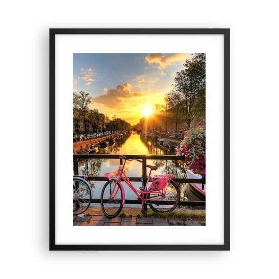 Obraz - Plakat - Wiosenny poranek w Amsterdamie - 40x50cm - Miasto Amsterdam Architektura - Foto Plakaty w ramie koloru czarnego do Salonu Sypialni ARTTOR ARTTOR