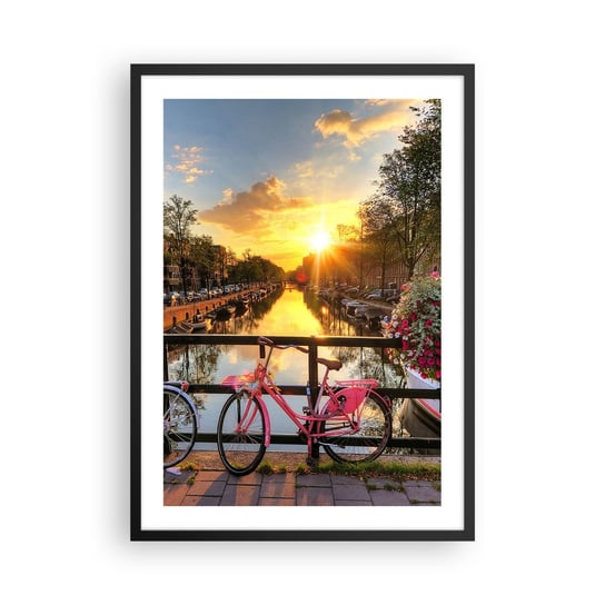 Obraz - Plakat - Wiosenny poranek w Amsterdamie - 50x70cm - Miasto Amsterdam Architektura - Nowoczesny modny obraz Plakat czarna rama ARTTOR ARTTOR
