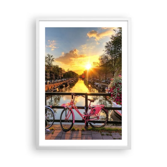 Obraz - Plakat - Wiosenny poranek w Amsterdamie - 50x70cm - Miasto Amsterdam Architektura - Nowoczesny modny obraz Plakat rama biała ARTTOR ARTTOR