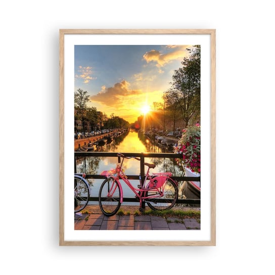 Obraz - Plakat - Wiosenny poranek w Amsterdamie - 50x70cm - Miasto Amsterdam Architektura - Nowoczesny modny obraz Plakat rama jasny dąb ARTTOR ARTTOR