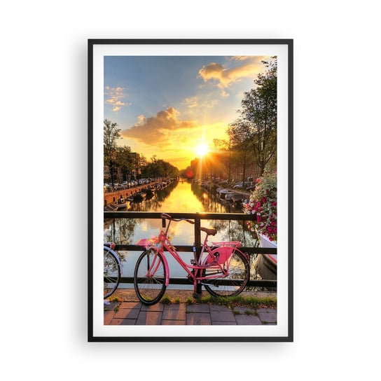 Obraz - Plakat - Wiosenny poranek w Amsterdamie - 61x91cm - Miasto Amsterdam Architektura - Foto Plakaty na ścianę w czarnej ramie - Plakat do Salonu Sypialni ARTTOR ARTTOR