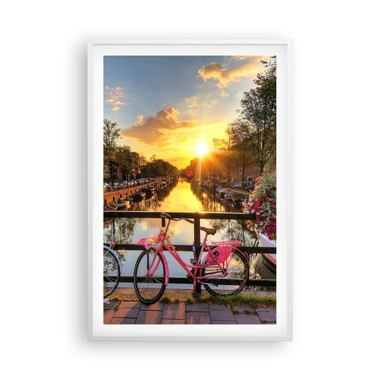 Obraz - Plakat - Wiosenny poranek w Amsterdamie - 61x91cm - Miasto Amsterdam Architektura - Foto Plakaty na ścianę w ramie białej - Plakat do Salonu Sypialni ARTTOR ARTTOR