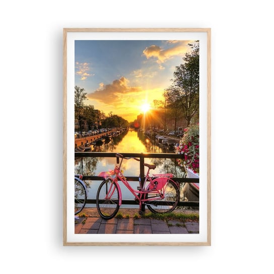 Obraz - Plakat - Wiosenny poranek w Amsterdamie - 61x91cm - Miasto Amsterdam Architektura - Foto Plakaty na ścianę w ramie jasny dąb - Plakat do Salonu Sypialni ARTTOR ARTTOR