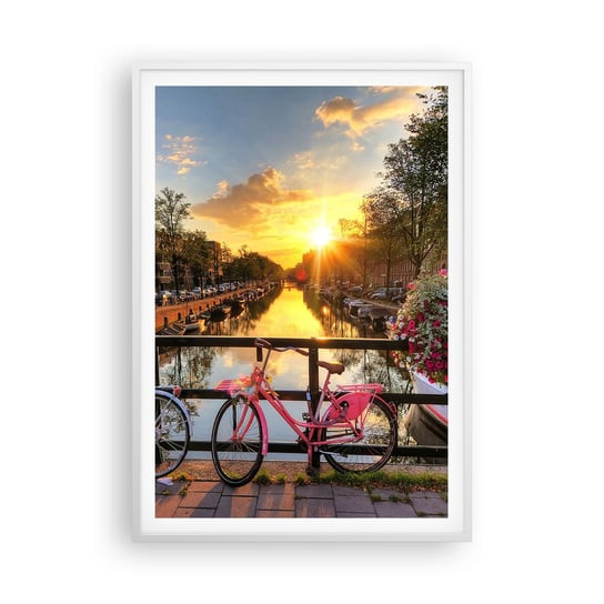Obraz - Plakat - Wiosenny poranek w Amsterdamie - 70x100cm - Miasto Amsterdam Architektura - Foto Plakaty w ramie koloru białego do Salonu Sypialni ARTTOR ARTTOR