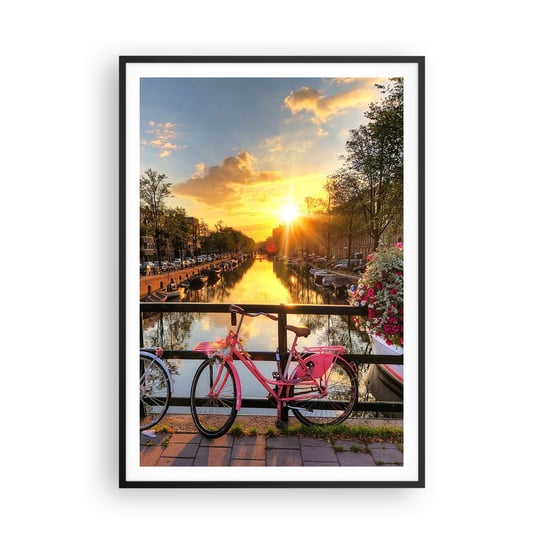 Obraz - Plakat - Wiosenny poranek w Amsterdamie - 70x100cm - Miasto Amsterdam Architektura - Foto Plakaty w ramie koloru czarnego do Salonu Sypialni ARTTOR ARTTOR