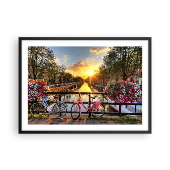Obraz - Plakat - Wiosenny poranek w Amsterdamie - 70x50cm - Miasto Amsterdam Architektura - Nowoczesny modny obraz Plakat czarna rama ARTTOR ARTTOR