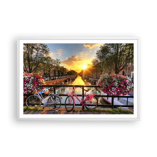Obraz - Plakat - Wiosenny poranek w Amsterdamie - 91x61cm - Miasto Amsterdam Architektura - Foto Plakaty na ścianę w ramie białej - Plakat do Salonu Sypialni ARTTOR ARTTOR