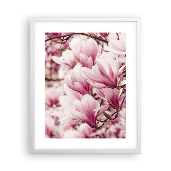 Obraz - Plakat - Wiosna jest różowa - 40x50cm - Magnolia Kwiat Jasny - Foto Plakaty w ramie koloru białego do Salonu Sypialni ARTTOR ARTTOR