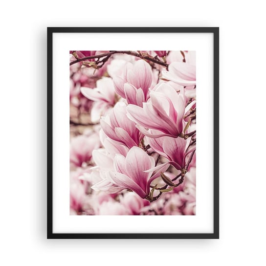 Obraz - Plakat - Wiosna jest różowa - 40x50cm - Magnolia Kwiat Jasny - Foto Plakaty w ramie koloru czarnego do Salonu Sypialni ARTTOR ARTTOR