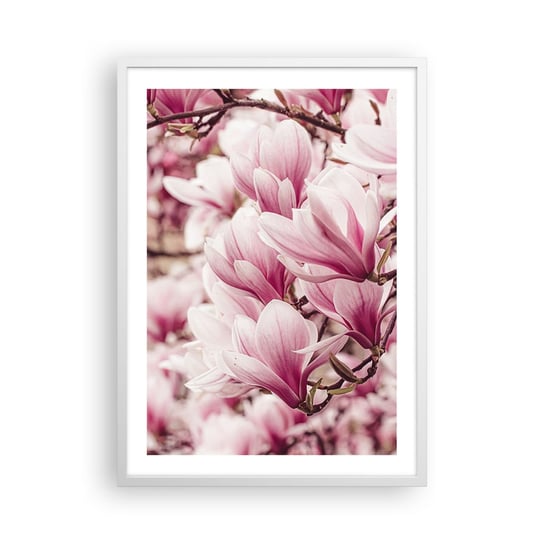 Obraz - Plakat - Wiosna jest różowa - 50x70cm - Magnolia Kwiat Jasny - Nowoczesny modny obraz Plakat rama biała ARTTOR ARTTOR