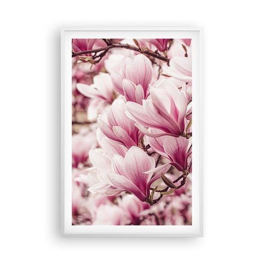 Obraz - Plakat - Wiosna jest różowa - 61x91cm - Magnolia Kwiat Jasny - Foto Plakaty na ścianę w ramie białej - Plakat do Salonu Sypialni ARTTOR ARTTOR