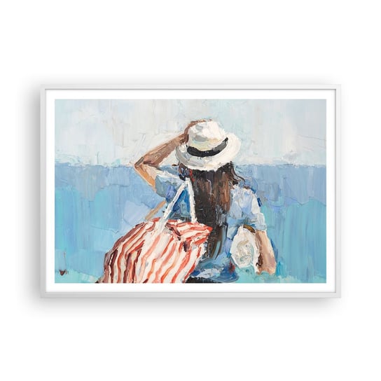 Obraz - Plakat - Witaj na wakacjach - 100x70cm - Plaża Kobieta Marynistyczny - Foto Plakaty w ramie koloru białego do Salonu Sypialni ARTTOR ARTTOR