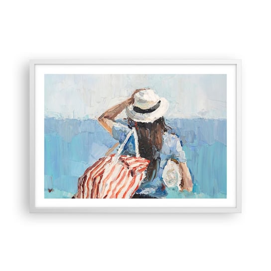 Obraz - Plakat - Witaj na wakacjach - 70x50cm - Plaża Kobieta Marynistyczny - Nowoczesny modny obraz Plakat rama biała ARTTOR ARTTOR