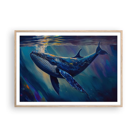 Obraz - Plakat - Witaj w moim świecie - 100x70cm - Wieloryb Ocean Podwodny - Foto Plakaty w ramie koloru jasny dąb do Salonu Sypialni ARTTOR ARTTOR