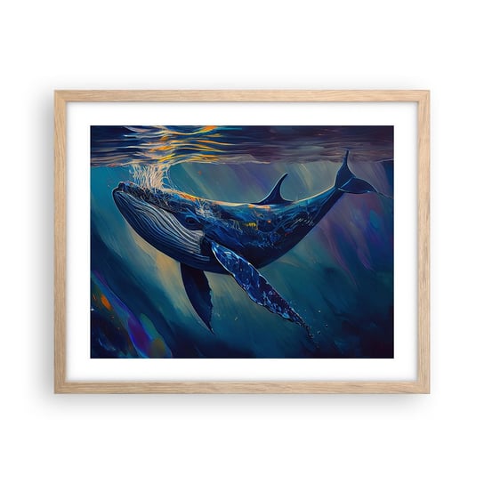 Obraz - Plakat - Witaj w moim świecie - 50x40cm - Wieloryb Ocean Podwodny - Foto Plakaty w ramie koloru jasny dąb do Salonu Sypialni ARTTOR ARTTOR