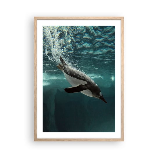 Obraz - Plakat - Witaj w moim świecie - 50x70cm - Pingwin Zwierzęta Natura - Nowoczesny modny obraz Plakat rama jasny dąb ARTTOR ARTTOR