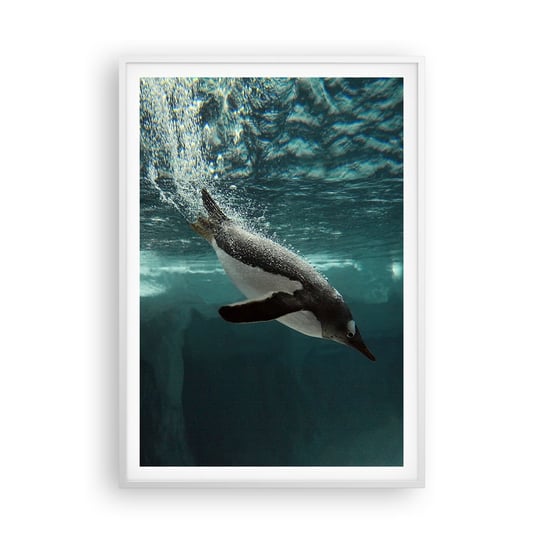 Obraz - Plakat - Witaj w moim świecie - 70x100cm - Pingwin Zwierzęta Natura - Foto Plakaty w ramie koloru białego do Salonu Sypialni ARTTOR ARTTOR