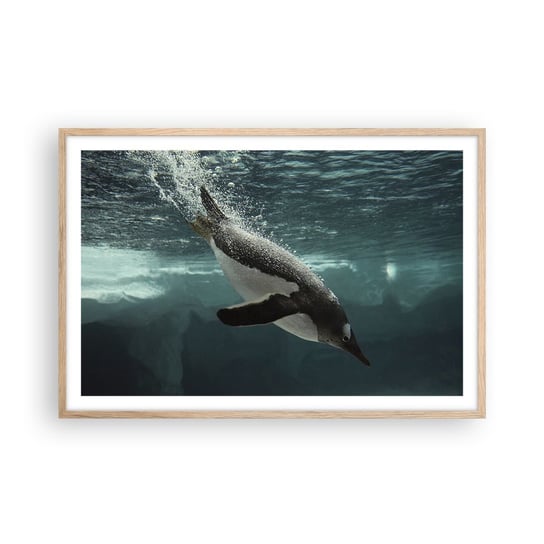 Obraz - Plakat - Witaj w moim świecie - 91x61cm - Pingwin Zwierzęta Natura - Foto Plakaty na ścianę w ramie jasny dąb - Plakat do Salonu Sypialni ARTTOR ARTTOR