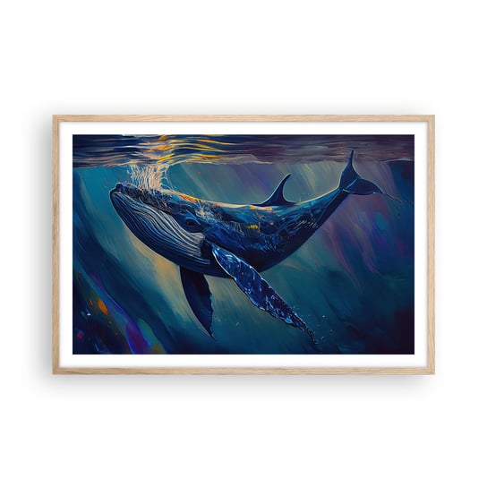 Obraz - Plakat - Witaj w moim świecie - 91x61cm - Wieloryb Ocean Podwodny - Foto Plakaty na ścianę w ramie jasny dąb - Plakat do Salonu Sypialni ARTTOR ARTTOR