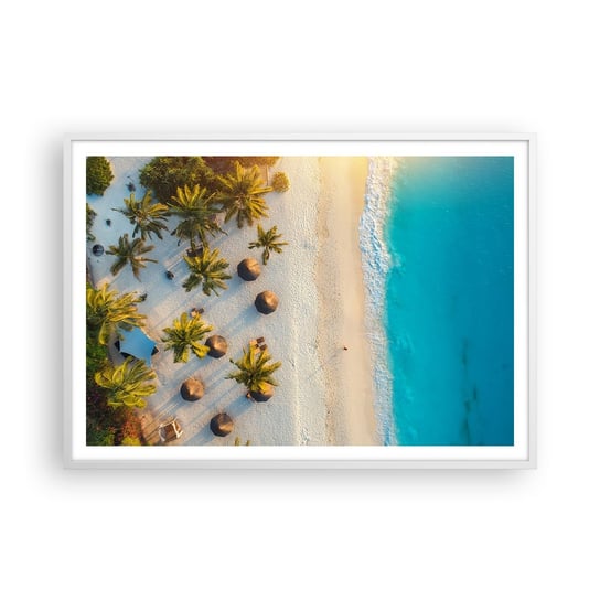 Obraz - Plakat - Witaj w raju - 100x70cm - Plaża Palmy Egzotyka - Foto Plakaty w ramie koloru białego do Salonu Sypialni ARTTOR ARTTOR