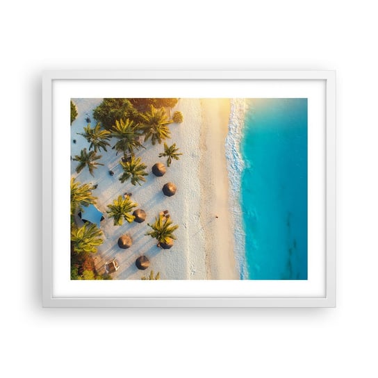 Obraz - Plakat - Witaj w raju - 50x40cm - Plaża Palmy Egzotyka - Foto Plakaty w ramie koloru białego do Salonu Sypialni ARTTOR ARTTOR
