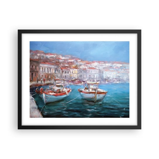 Obraz - Plakat - Włoska zatoka - 50x40cm - Miasto Portowe Architektura Grecja - Foto Plakaty w ramie koloru czarnego do Salonu Sypialni ARTTOR ARTTOR