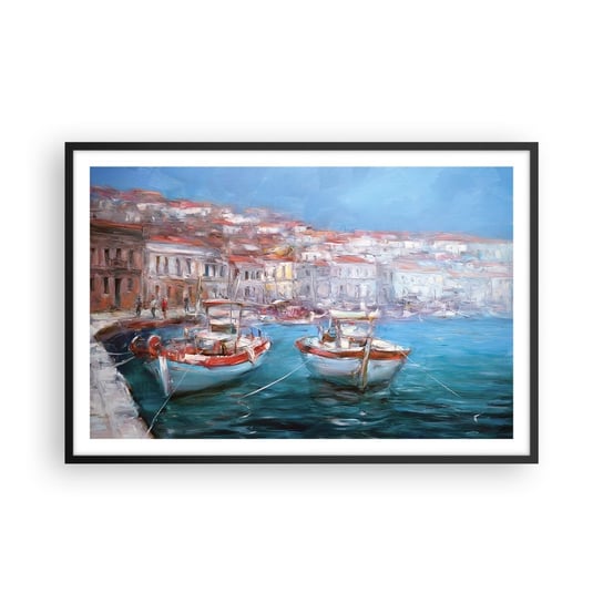 Obraz - Plakat - Włoska zatoka - 91x61cm - Miasto Portowe Architektura Grecja - Foto Plakaty na ścianę w czarnej ramie - Plakat do Salonu Sypialni ARTTOR ARTTOR